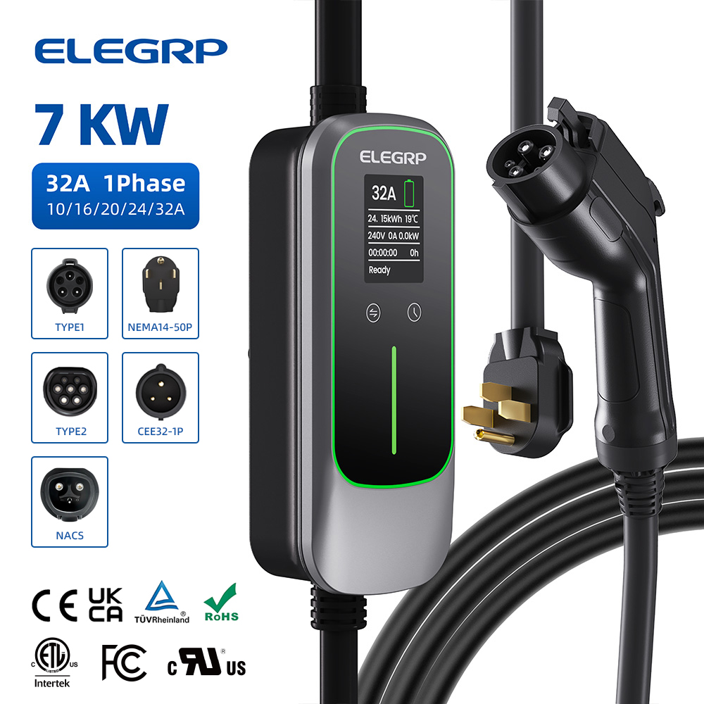 Home Ev Charger - ELEGRP 32 Amp draagbare elektrische voertuiglader,